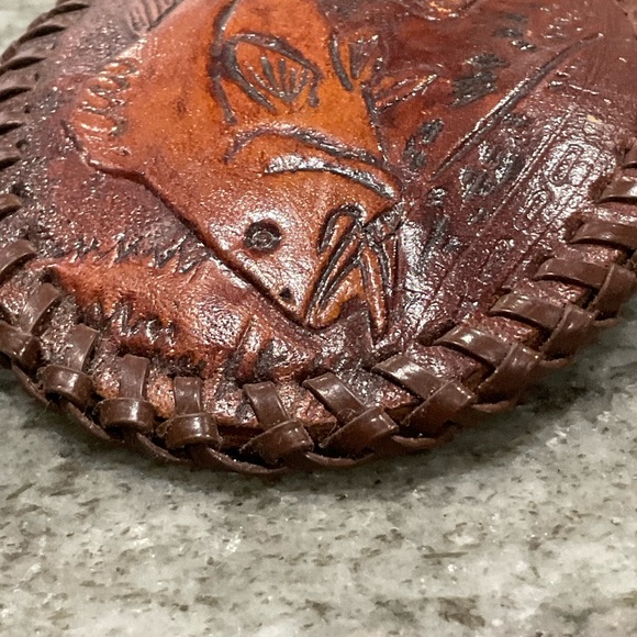 80’s Vintage Hand Tooled Leather and Whip Stitched Belt Buckle Fish - Picture 6 of 8